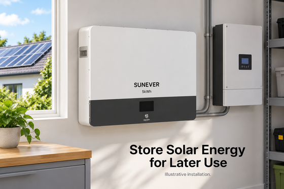 SUNEVER 5kWh Wandmontage LiFePO4 zonne-energie opslagbatterij	 51.2V 100Ah voor zonnebatterij opslagsysteem