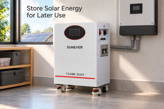 SUNEVER 7.68kWh 25.6V 300Ah LiFePO4 Lithium Zonnebatterij voor Energieopslag Thuis en Off-Grid Back-up Voeding