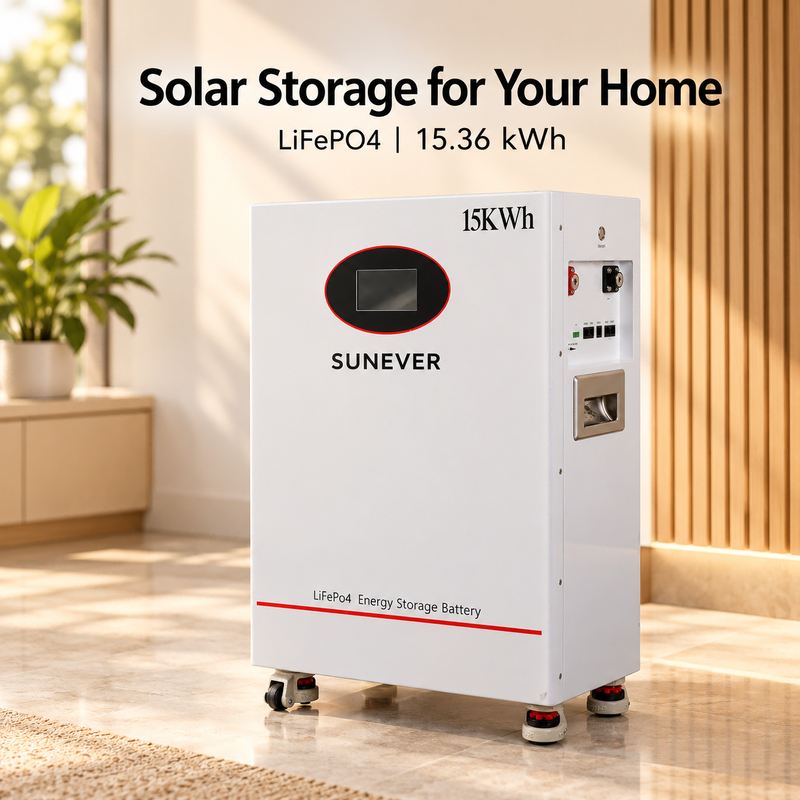 SUNEVER TD-15 15kWh Zonnebatterij voor Noodstroom Thuis 51.2V 300Ah LiFePO4 Vrijstaand