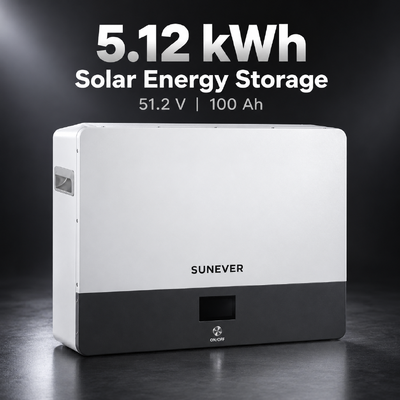 SUNEVER 5kWh Wandmontage LiFePO4 zonne-energie opslagbatterij	 51.2V 100Ah voor zonnebatterij opslagsysteem